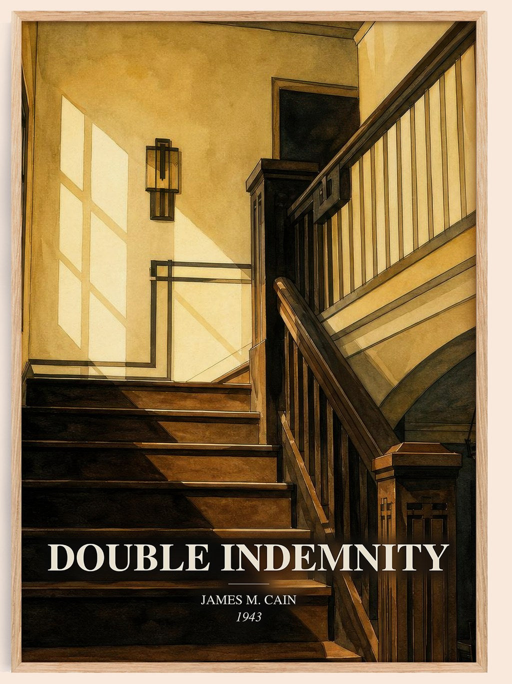 Double Indemnity watercolour book poster by James M. Cain – framed literary art print
