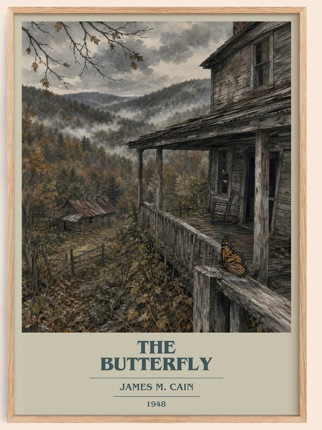 The Butterfly book cover book poster by James M. Cain – framed literary art print