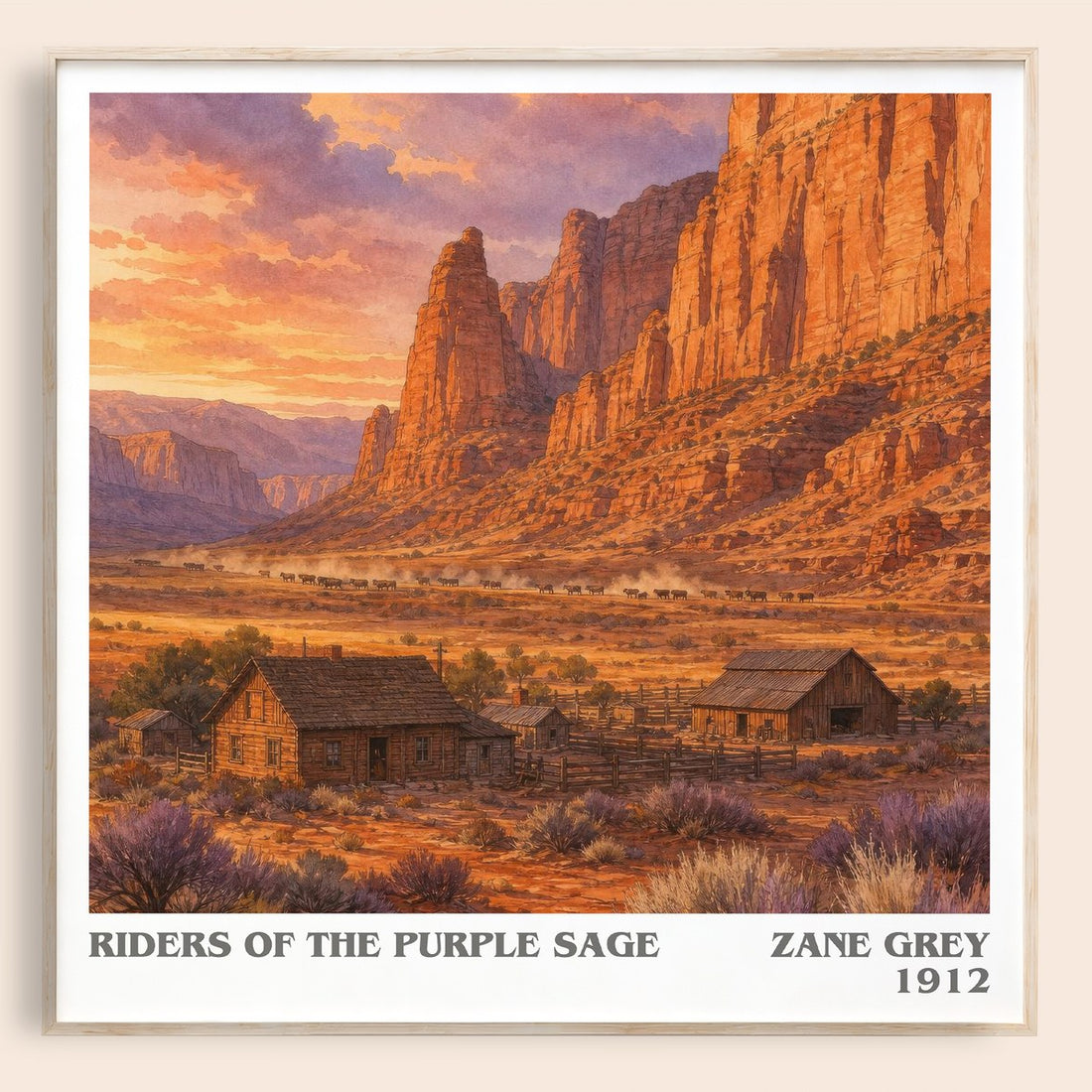 Riders of the Purple Sage literary book poster by Zane Grey – framed literary art print