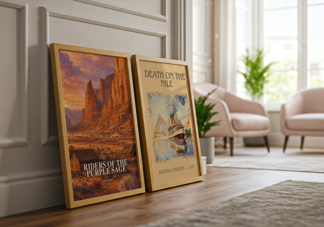 Riders of the Purple Sage watercolour print framed by window – literary home decor