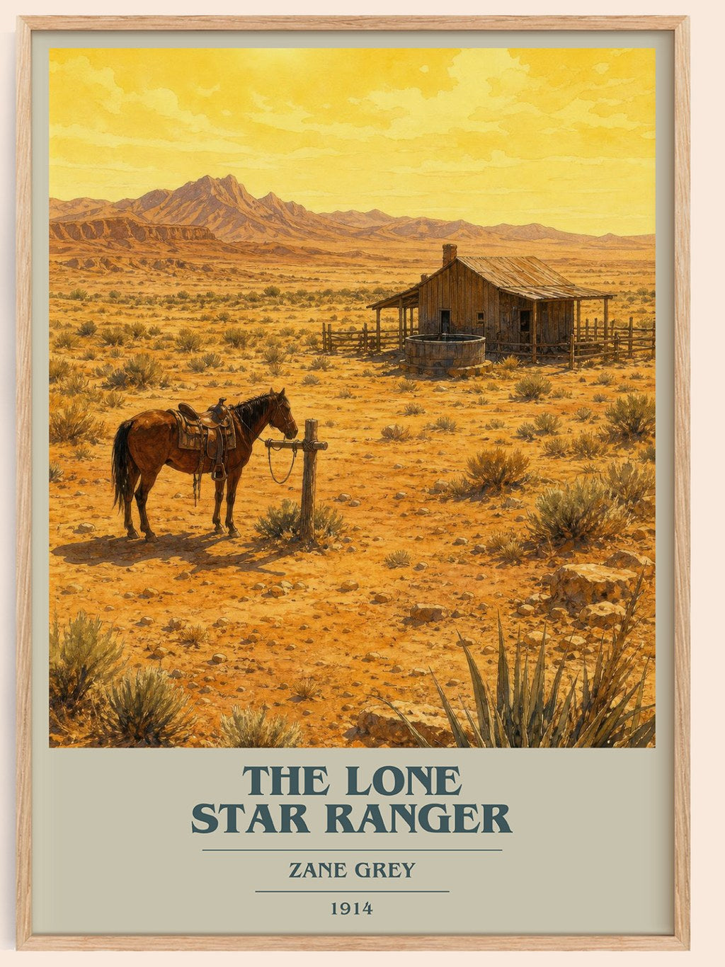 The Lone Star Ranger book cover book poster by Zane Grey – framed literary art print