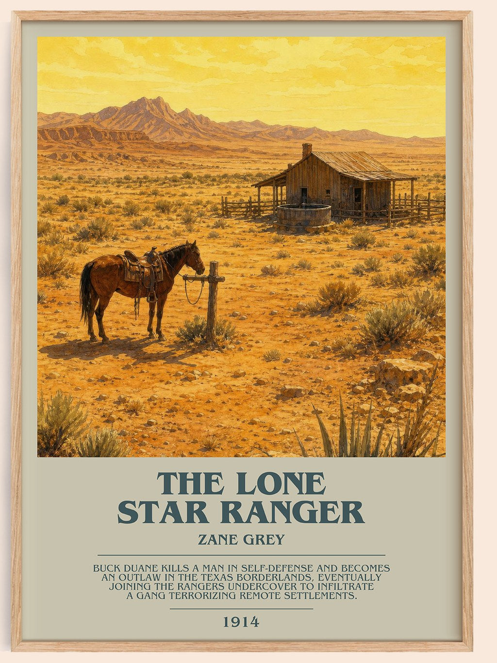 The Lone Star Ranger bookish book poster by Zane Grey – framed literary art print