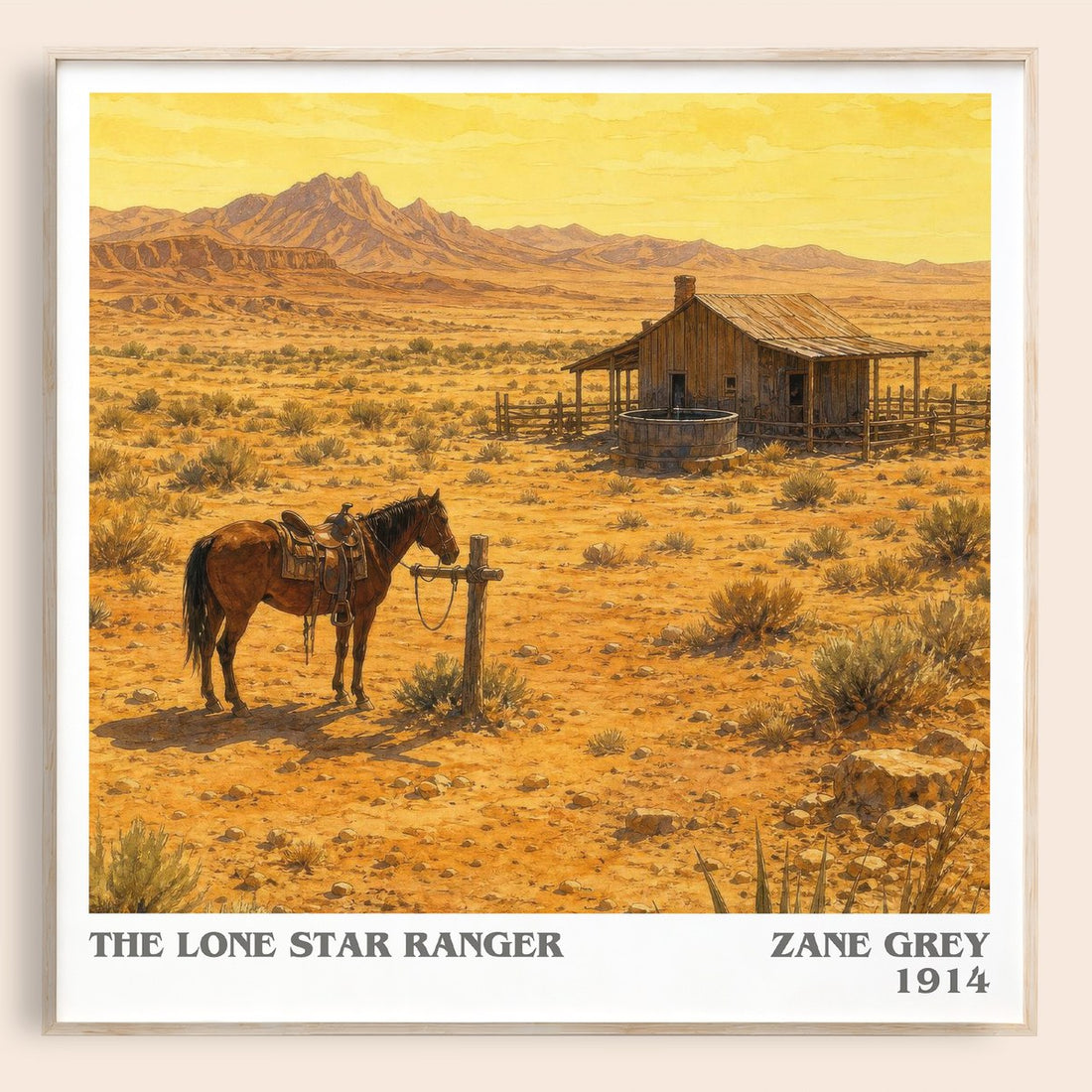 The Lone Star Ranger literary book poster by Zane Grey – framed literary art print