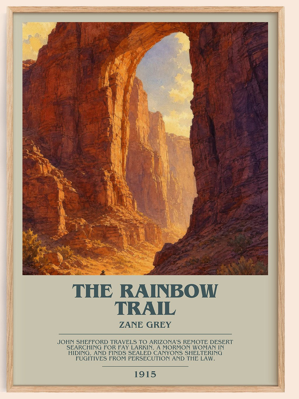 The Rainbow Trail bookish book poster by Zane Grey – framed literary art print