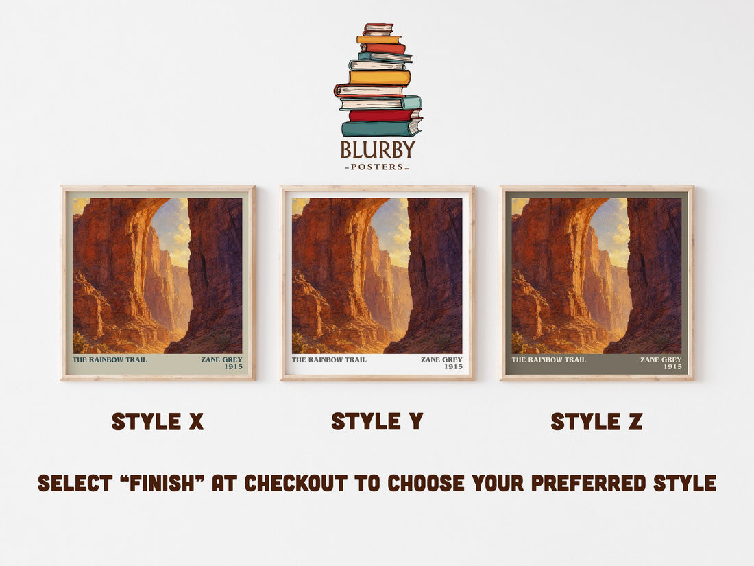 The Rainbow Trail literary print in frame leaning in hallway – adventure wall art (mockup)
