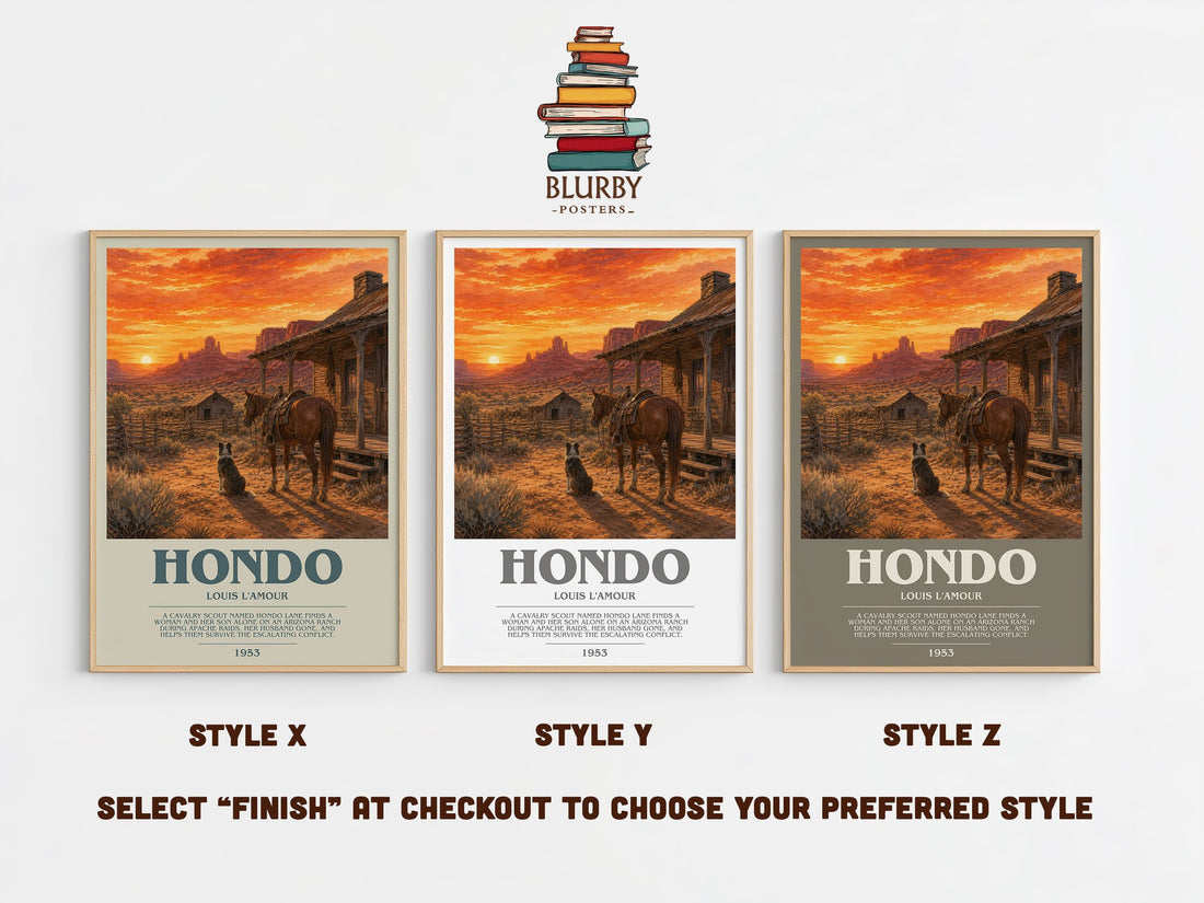 Hondo bookish print in frame leaning in hallway – adventure wall art (mockup)