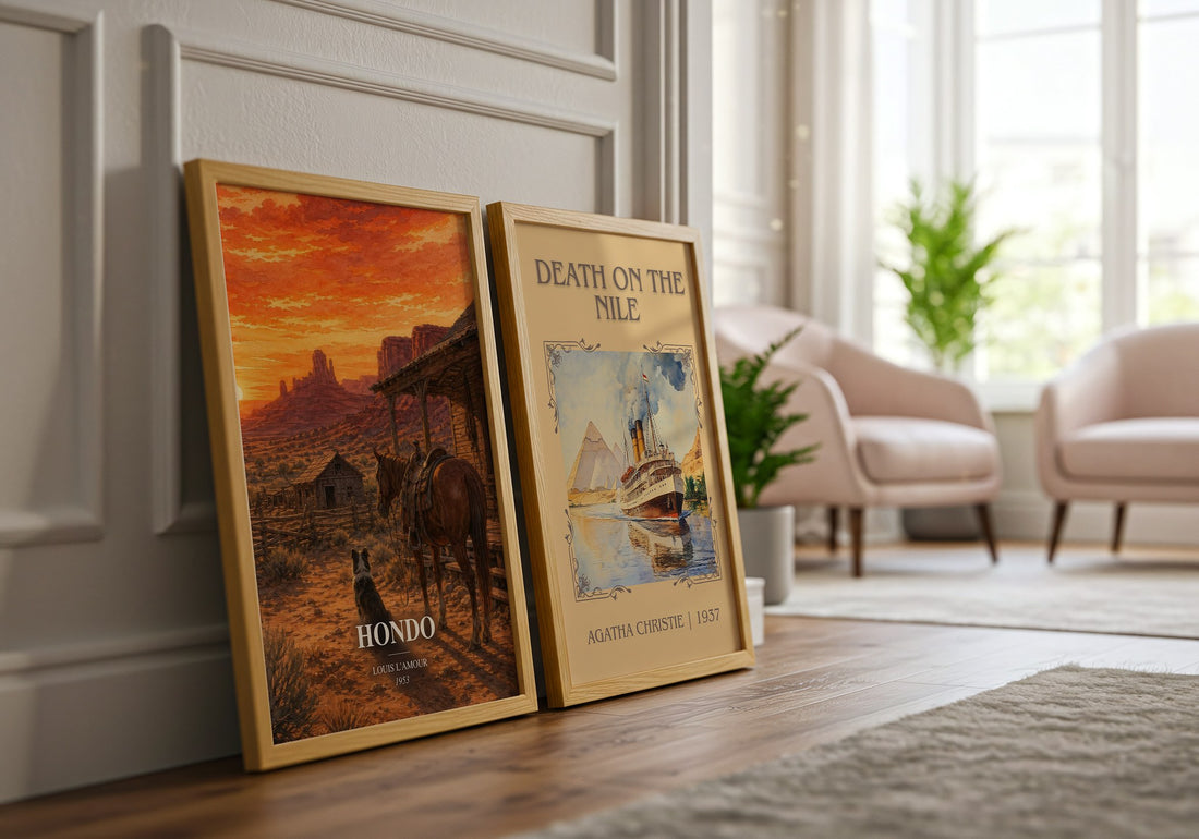 Hondo watercolour print framed by window – literary home decor