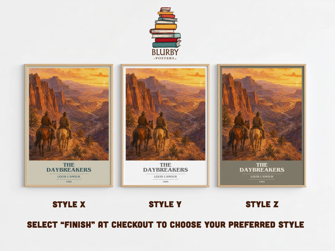 The Daybreakers book cover print in frame leaning in hallway – adventure wall art (mockup)