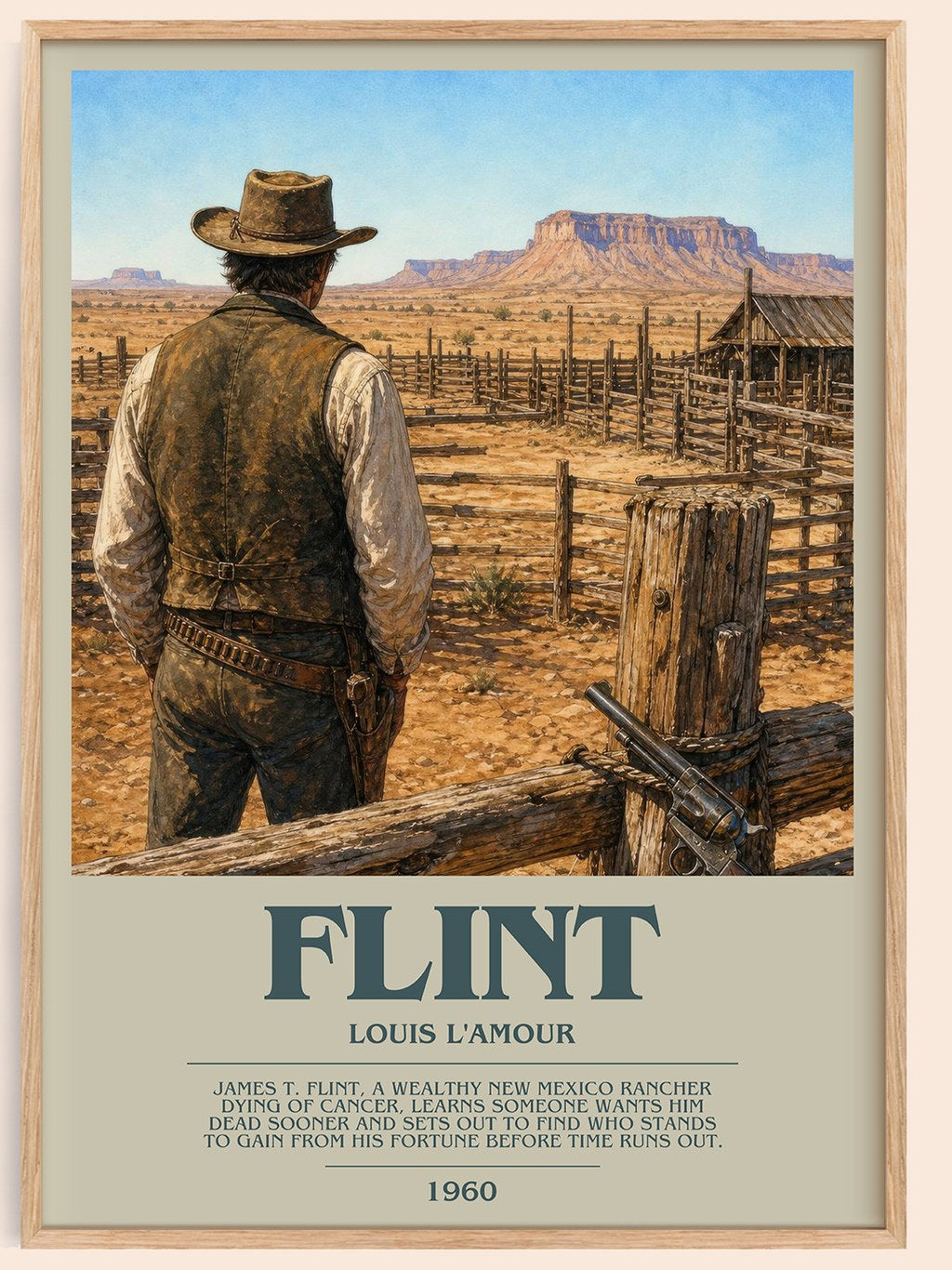 Flint bookish book poster by Louis L'Amour – framed literary art print