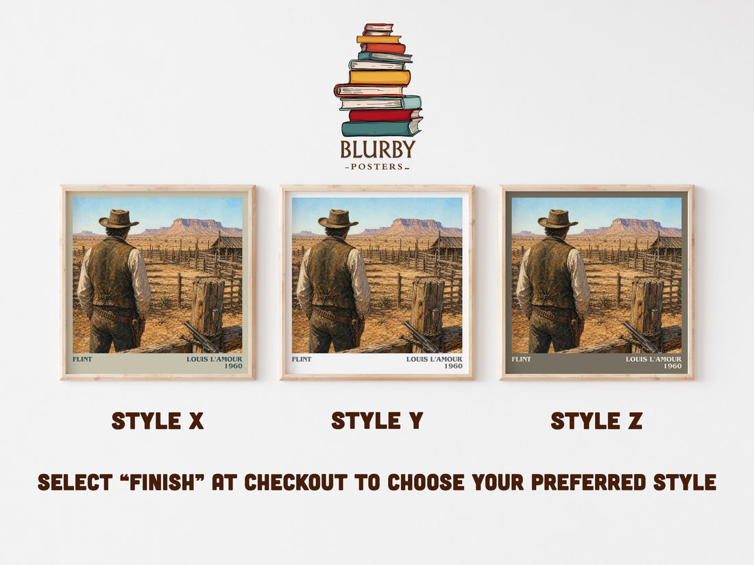 Flint literary print in frame leaning in hallway – adventure wall art (mockup)