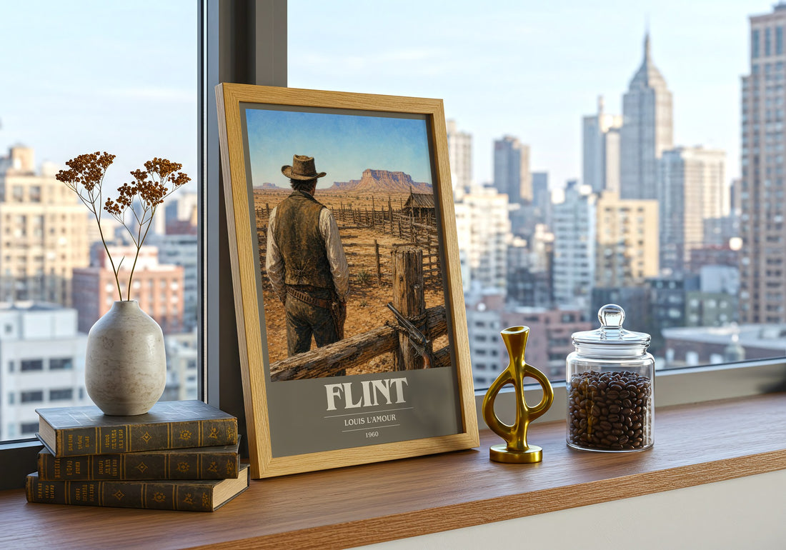 Flint book cover print framed by window – literary home decor