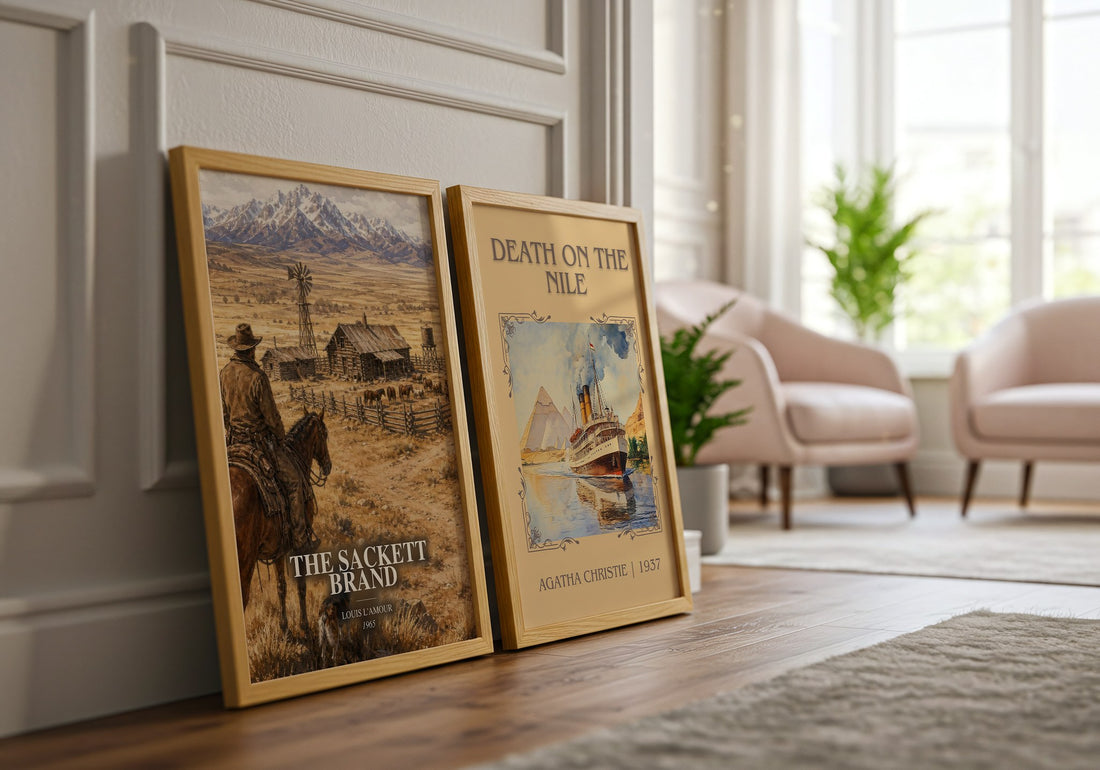 The Sackett Brand watercolour print framed by window – literary home decor