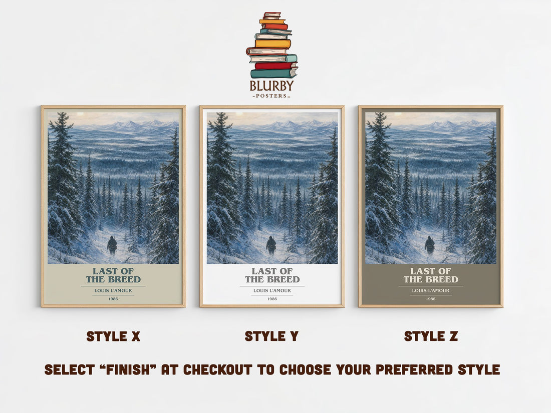Last of the Breed book cover print in frame leaning in hallway – adventure wall art (mockup)