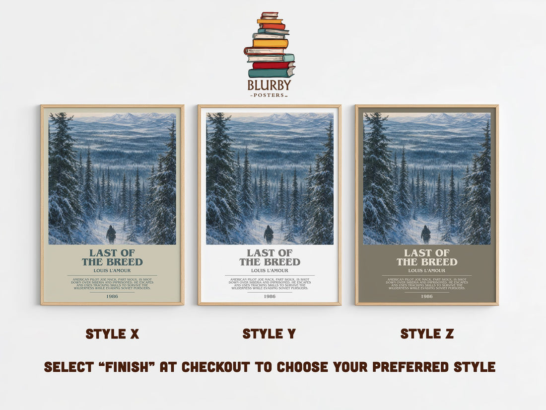 Last of the Breed bookish print in frame leaning in hallway – adventure wall art (mockup)