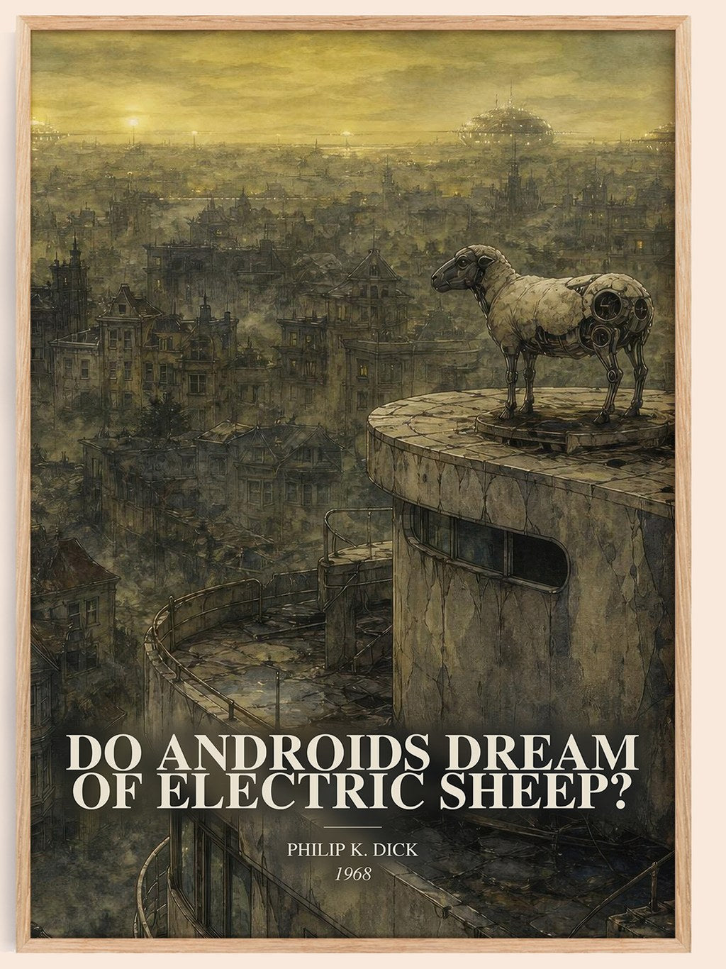 Do Androids Dream of Electric Sheep? watercolour book poster by Philip K. Dick – framed literary art print