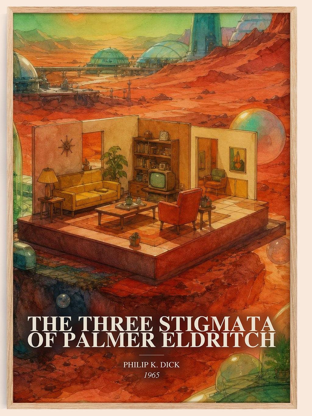 The Three Stigmata of Palmer Eldritch watercolour book poster by Philip K. Dick – framed literary art print