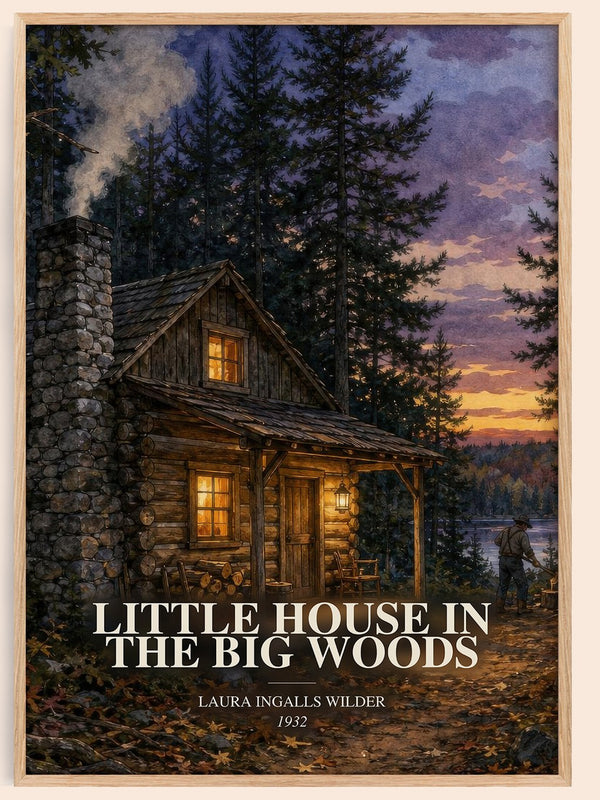 Little House in the Big Woods watercolour book poster by Laura Ingalls Wilder – framed literary art print