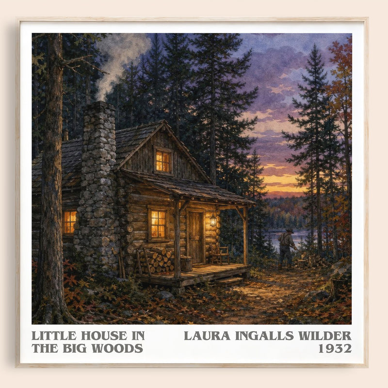 Little House in the Big Woods literary book poster by Laura Ingalls Wilder – framed literary art print