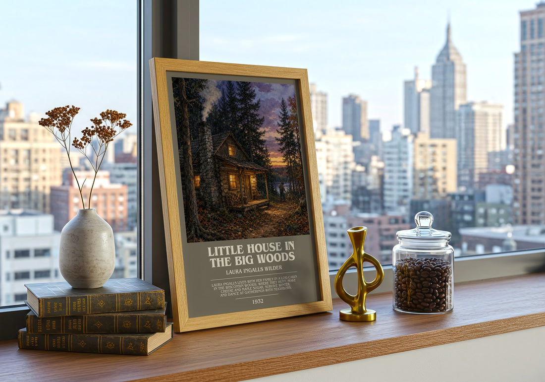 Little House in the Big Woods bookish print framed by window – literary home decor