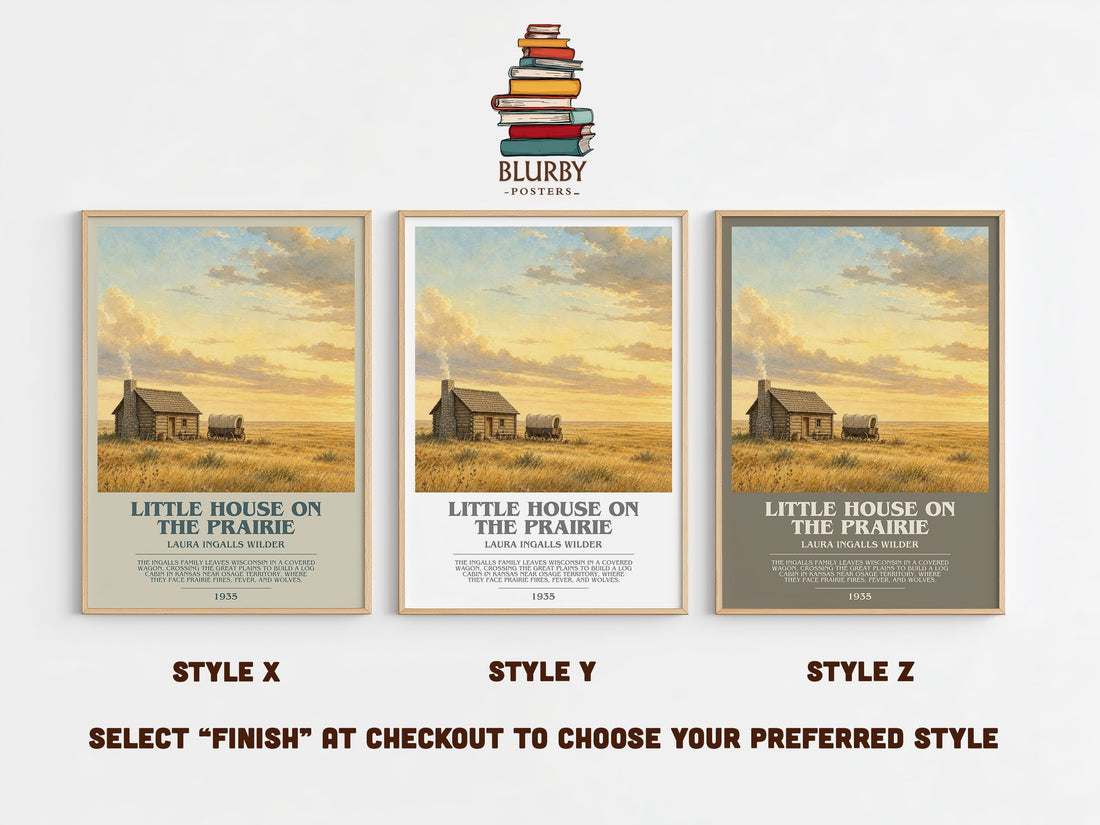 Little House on the Prairie bookish print in frame leaning in hallway – childrens wall art (mockup)