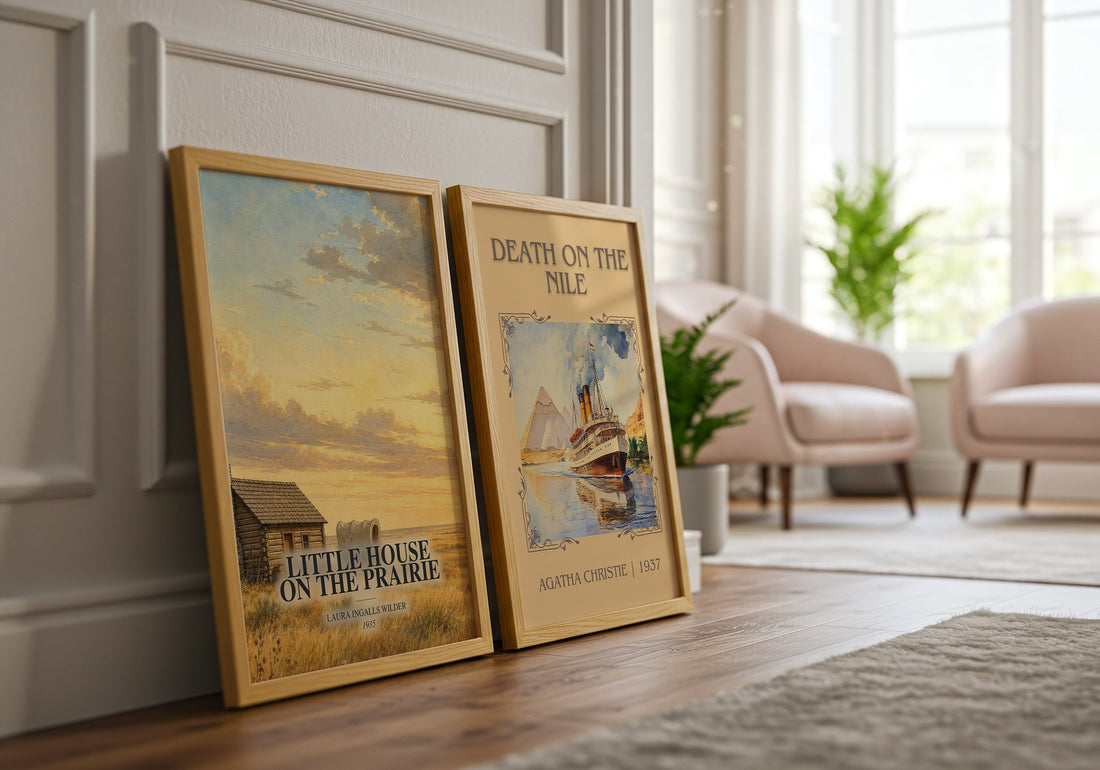 Little House on the Prairie watercolour print framed by window – literary home decor