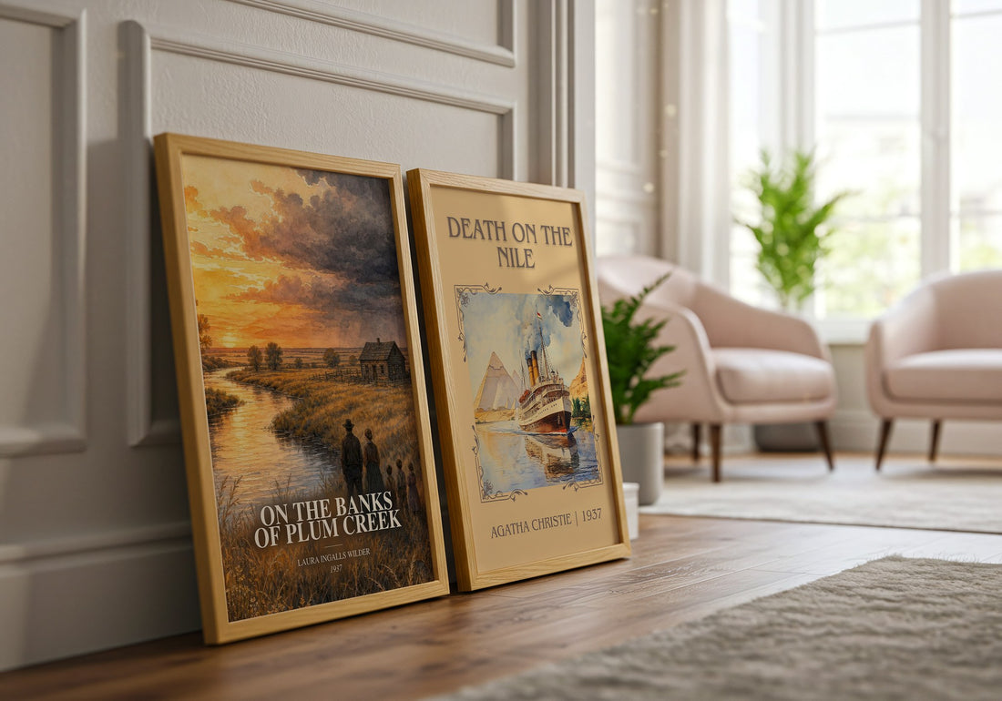 On the Banks of Plum Creek watercolour print framed by window – literary home decor