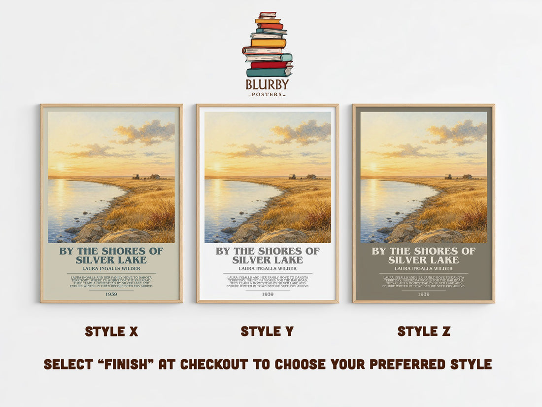 By the Shores of Silver Lake bookish print in frame leaning in hallway – childrens wall art (mockup)