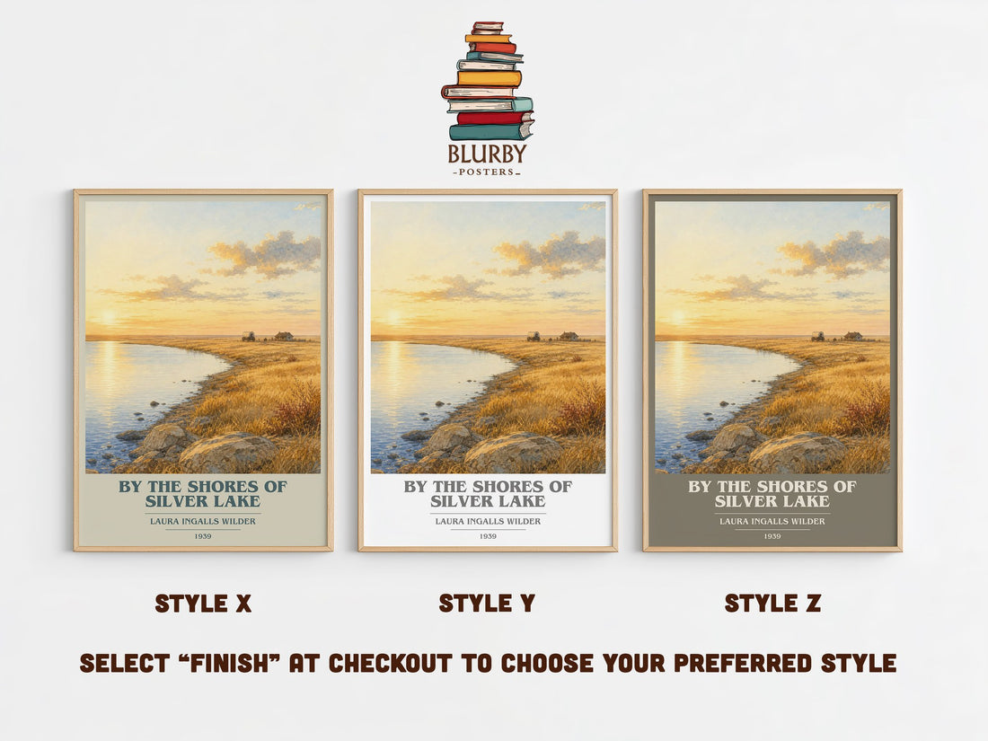 By the Shores of Silver Lake book cover print in frame leaning in hallway – childrens wall art (mockup)