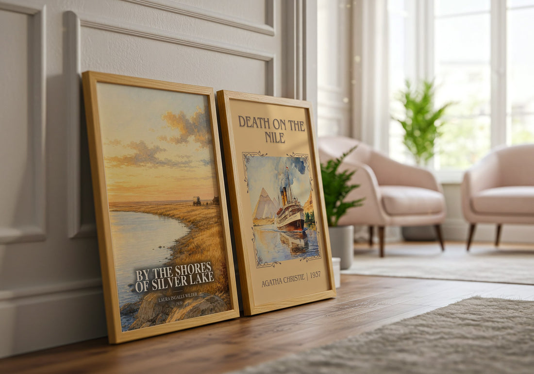 By the Shores of Silver Lake watercolour print framed by window – literary home decor