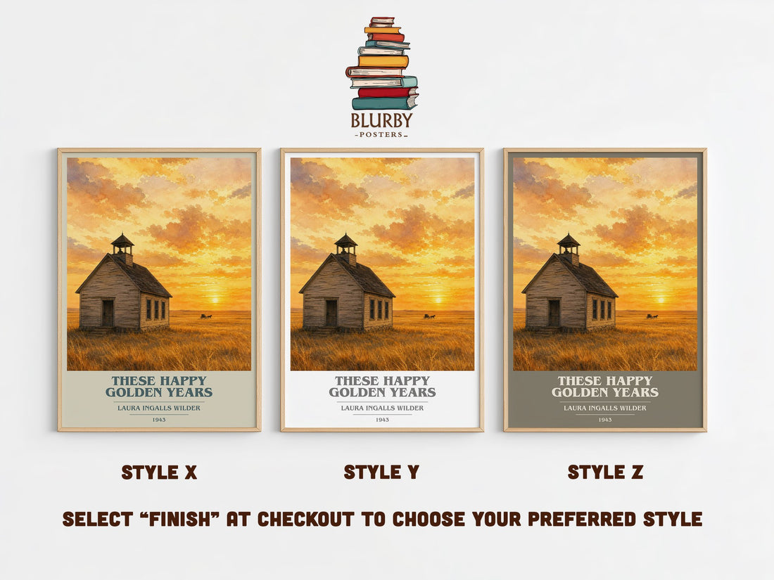 These Happy Golden Years book cover print in frame leaning in hallway – childrens wall art (mockup)