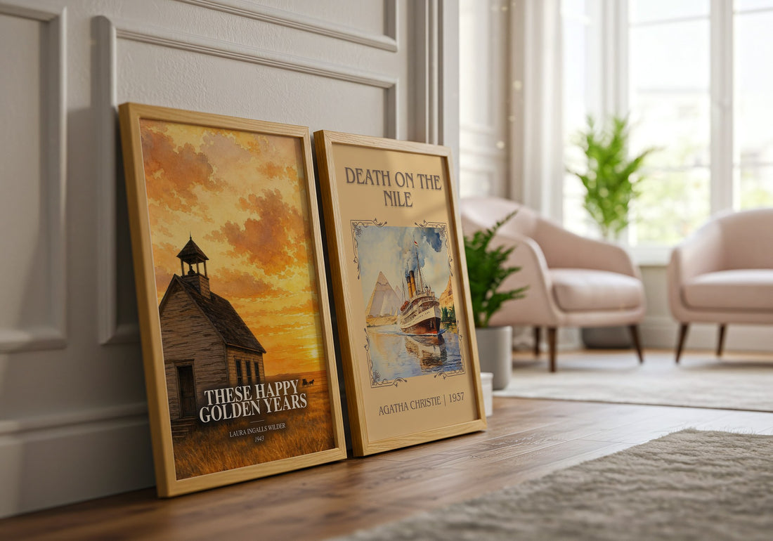 These Happy Golden Years watercolour print framed by window – literary home decor
