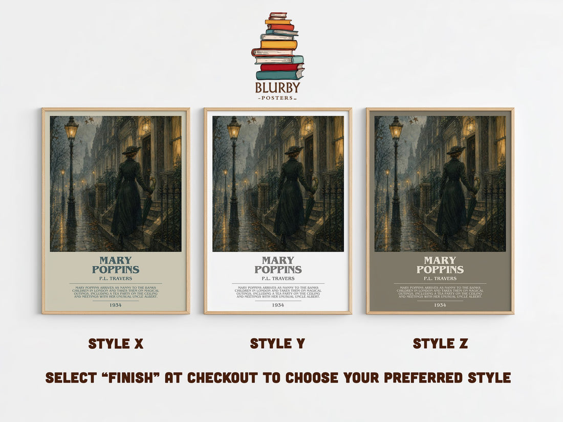 Mary Poppins bookish print in frame leaning in hallway – childrens wall art (mockup)