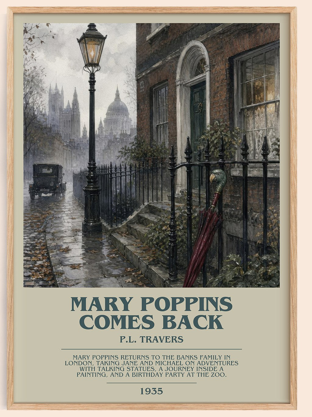 Mary Poppins Comes Back bookish book poster by P.L. Travers – framed literary art print