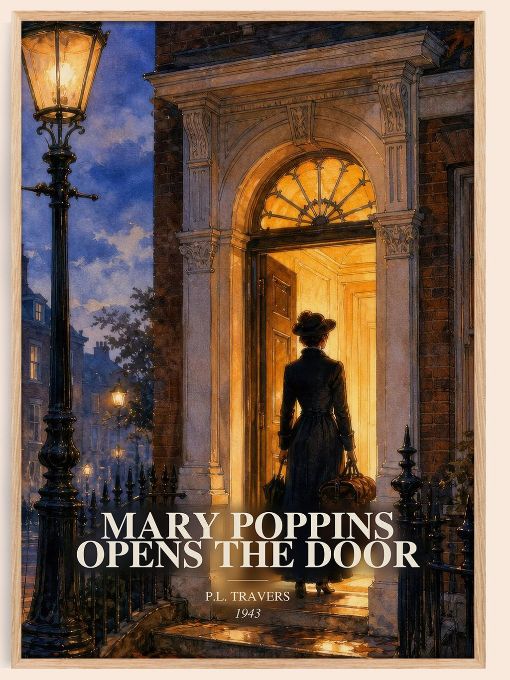 Mary Poppins Opens the Door watercolour book poster by P.L. Travers – framed literary art print