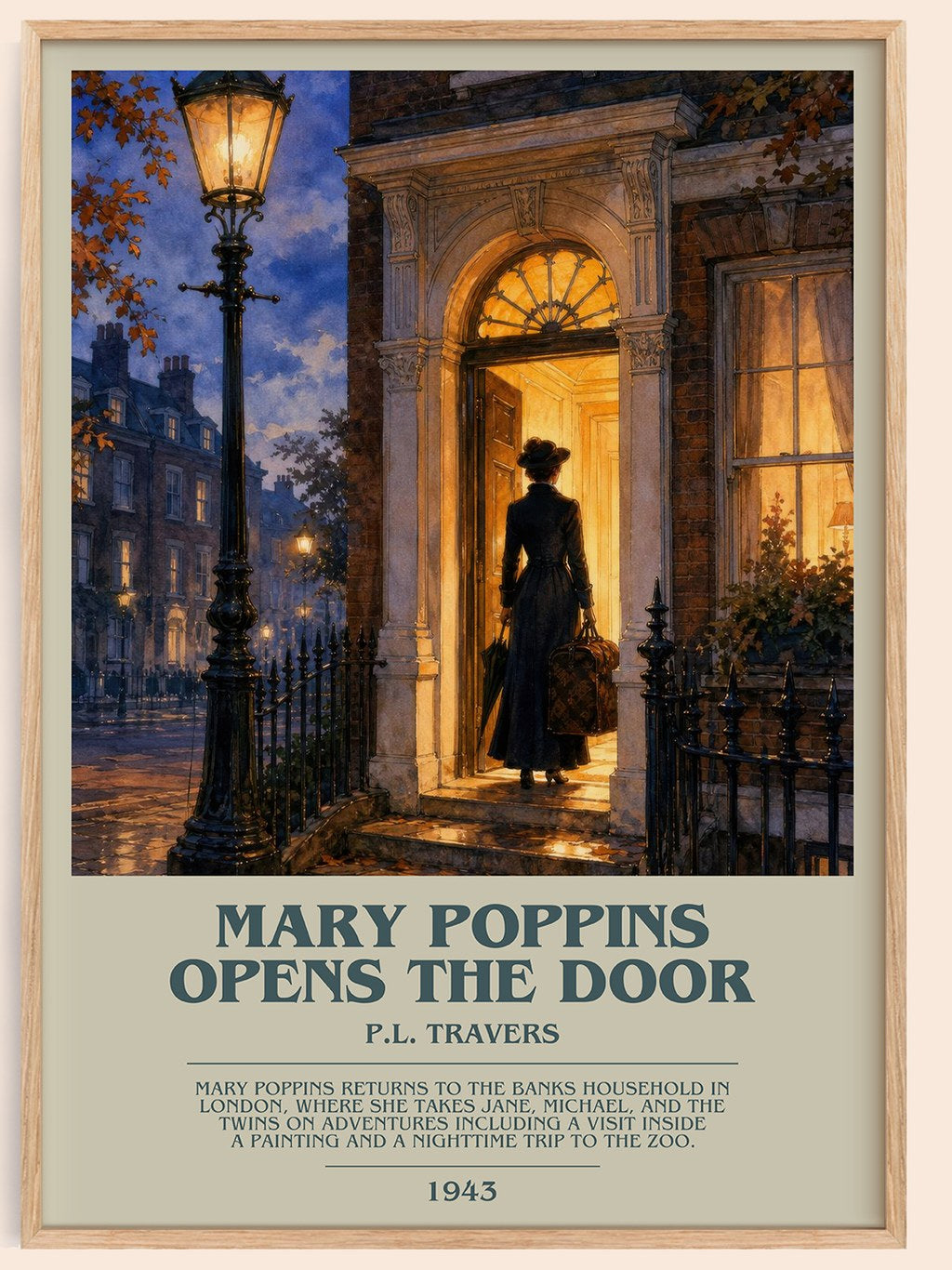 Mary Poppins Opens the Door bookish book poster by P.L. Travers – framed literary art print