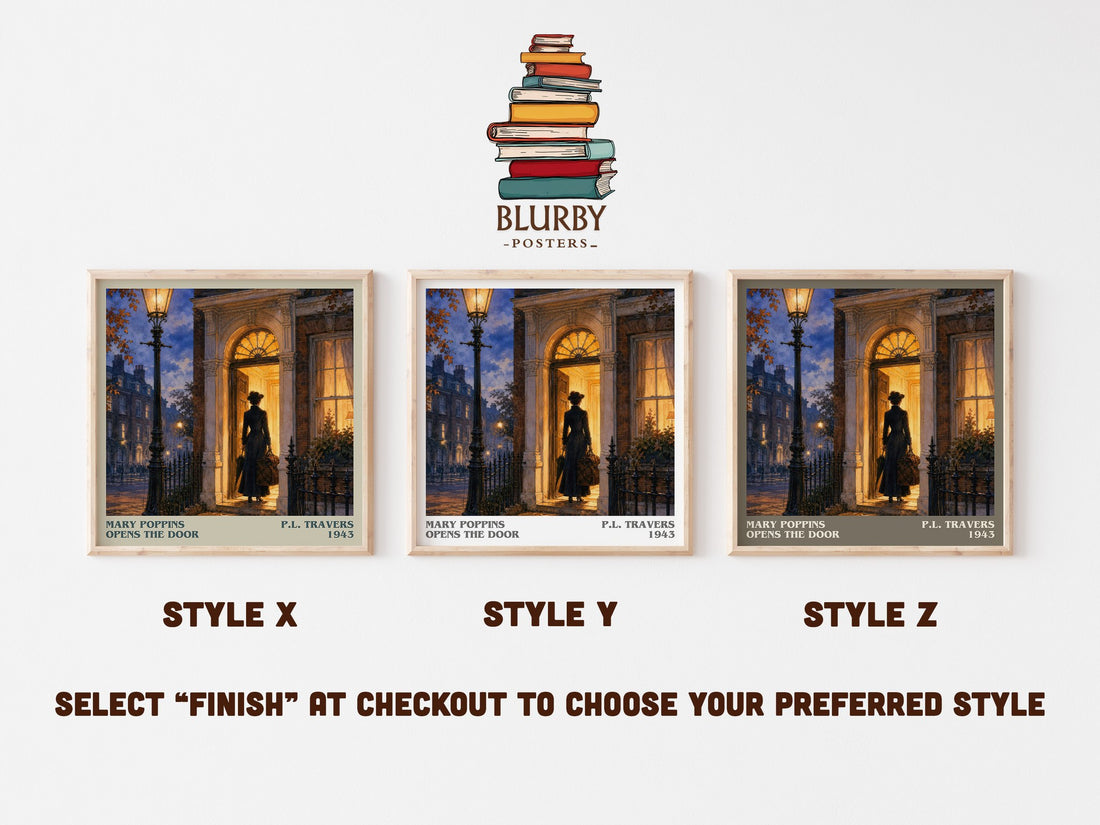Mary Poppins Opens the Door literary print in frame leaning in hallway – childrens wall art (mockup)