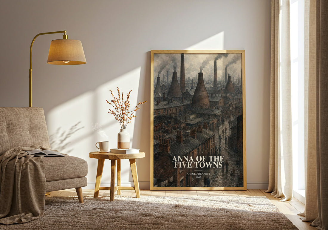 Anna of the Five Towns watercolour print in frame leaning in hallway – literary fiction wall art (mockup)