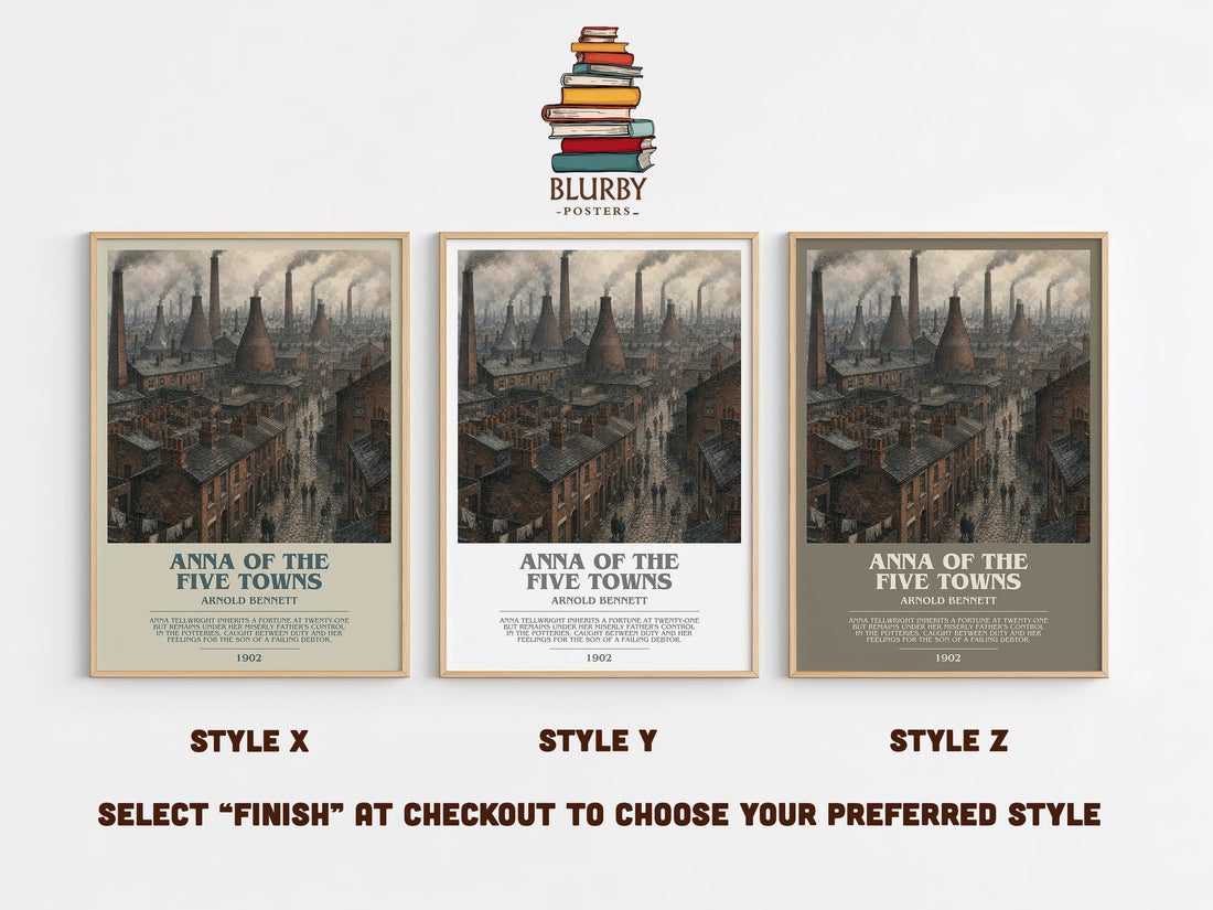 Anna of the Five Towns bookish print in frame leaning in hallway – literary fiction wall art (mockup)
