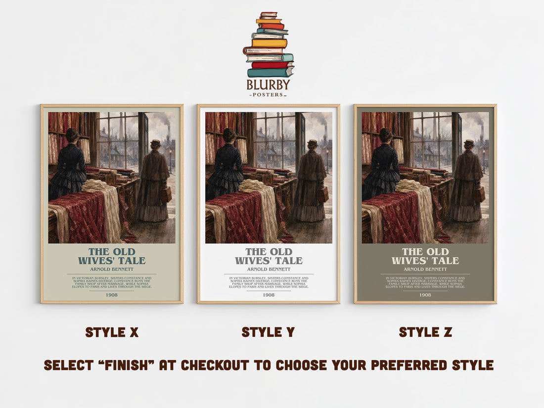 The Old Wives' Tale bookish print in frame leaning in hallway – literary fiction wall art (mockup)