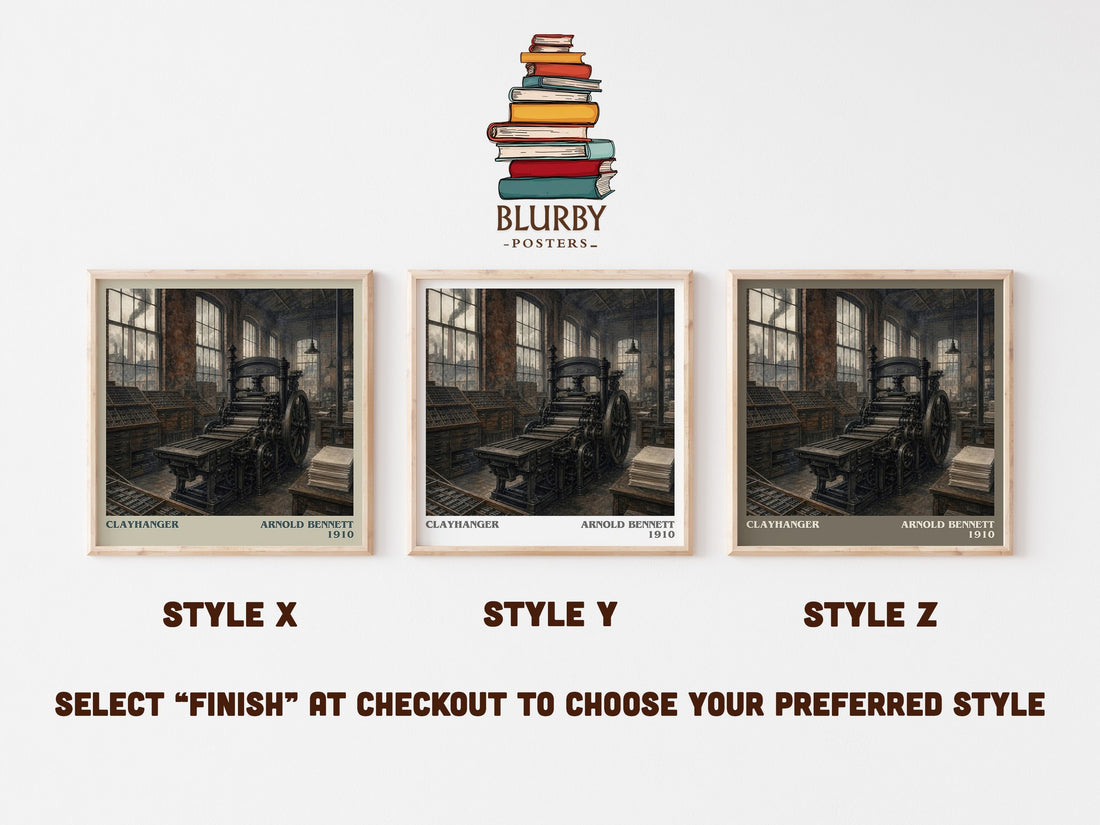 Clayhanger literary print in frame leaning in hallway – literary fiction wall art (mockup)
