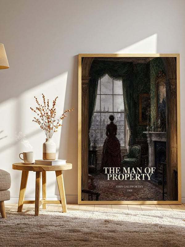 The Man of Property watercolour print in frame leaning in hallway – classic literature wall art