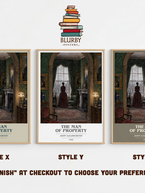 The Man of Property book cover print in frame leaning in hallway – classic literature wall art