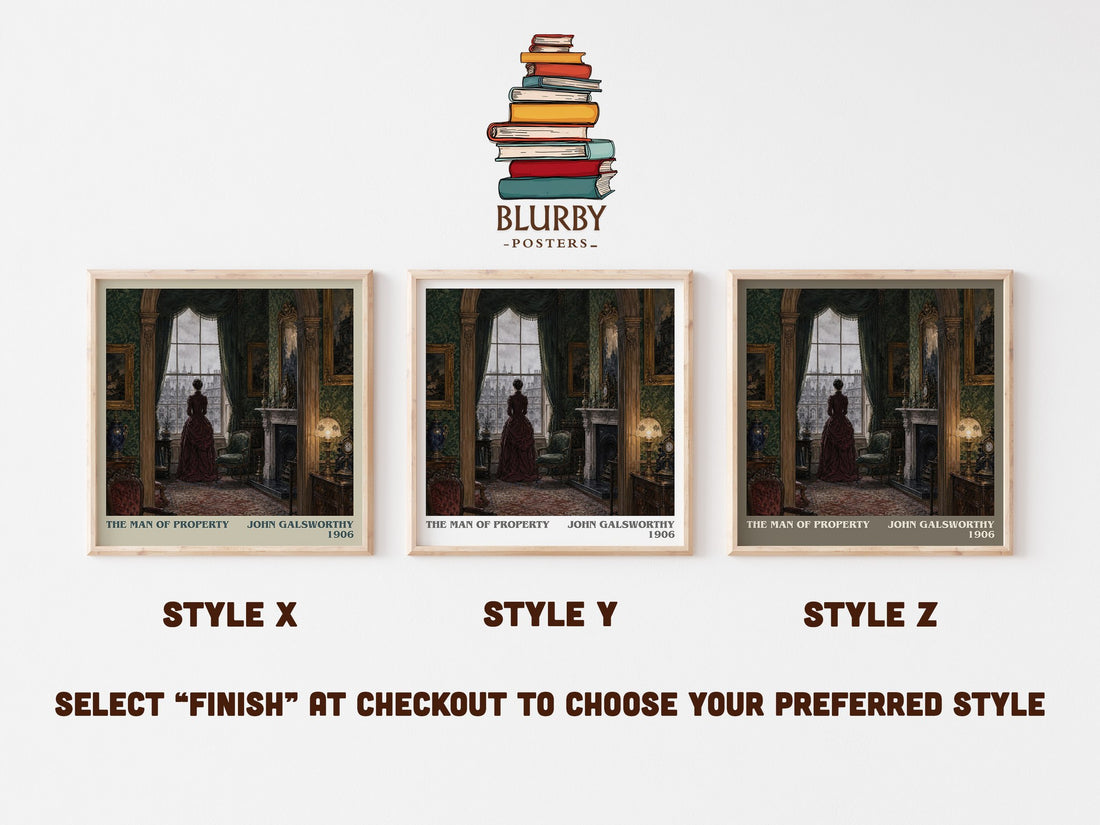 The Man of Property literary print in frame leaning in hallway – classic literature wall art (mockup)