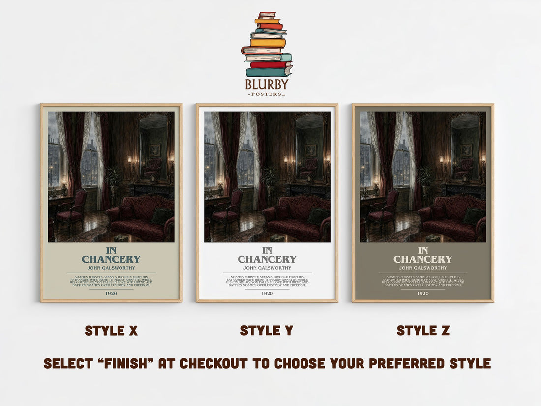 In Chancery bookish print in frame leaning in hallway – literary fiction wall art (mockup)