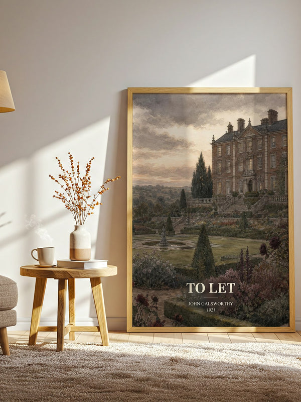 To Let watercolour print in frame leaning in hallway – classic literature wall art