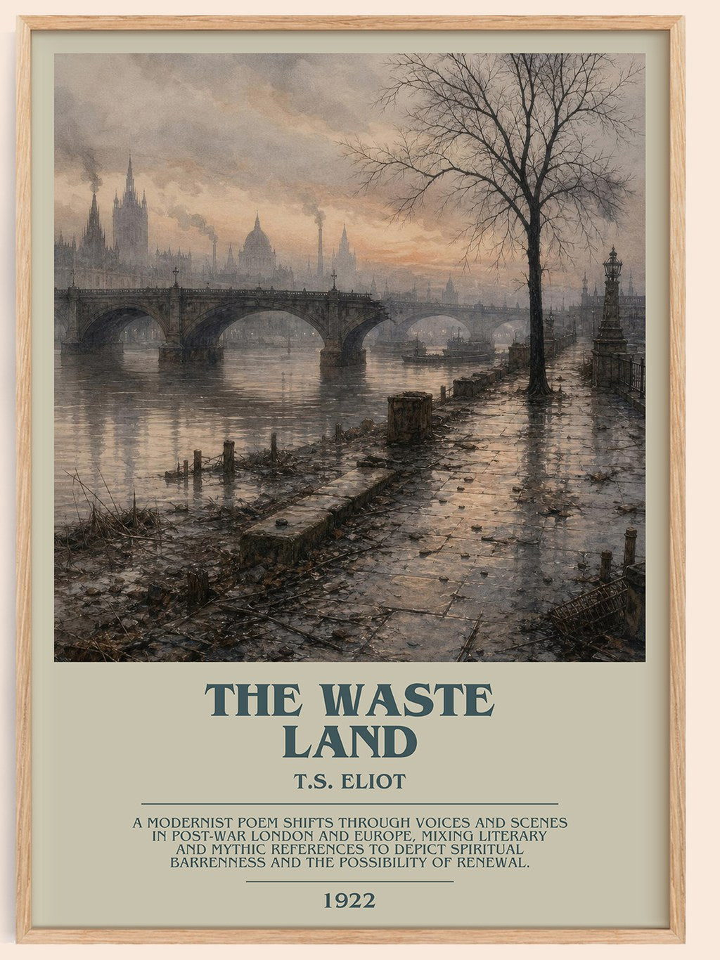 The Waste Land bookish book poster by T.S. Eliot – framed literary art print