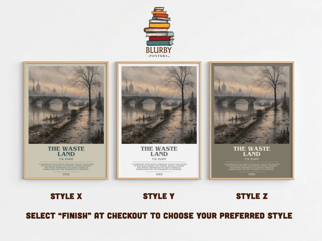 The Waste Land bookish print in frame leaning in hallway – poetry wall art (mockup)