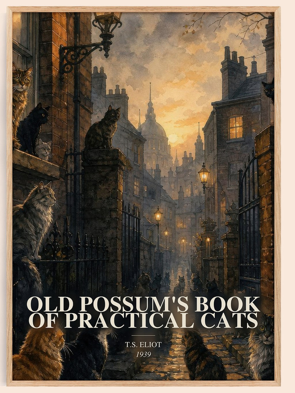 Old Possum's Book of Practical Cats watercolour book poster by T.S. Eliot – framed literary art print