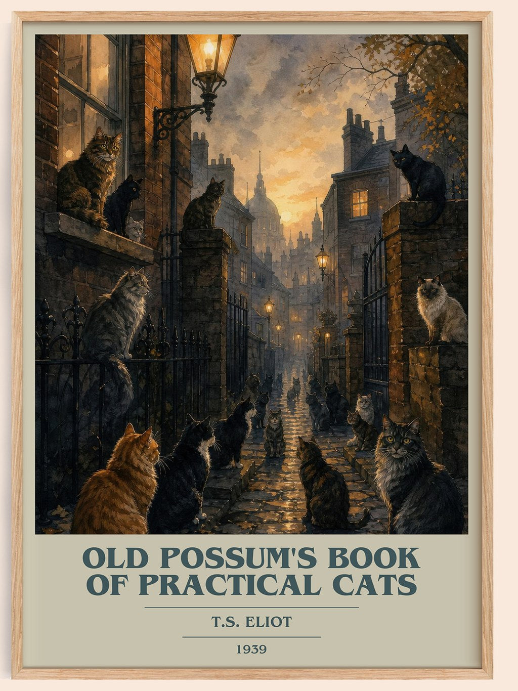 Old Possum's Book of Practical Cats book cover book poster by T.S. Eliot – framed literary art print