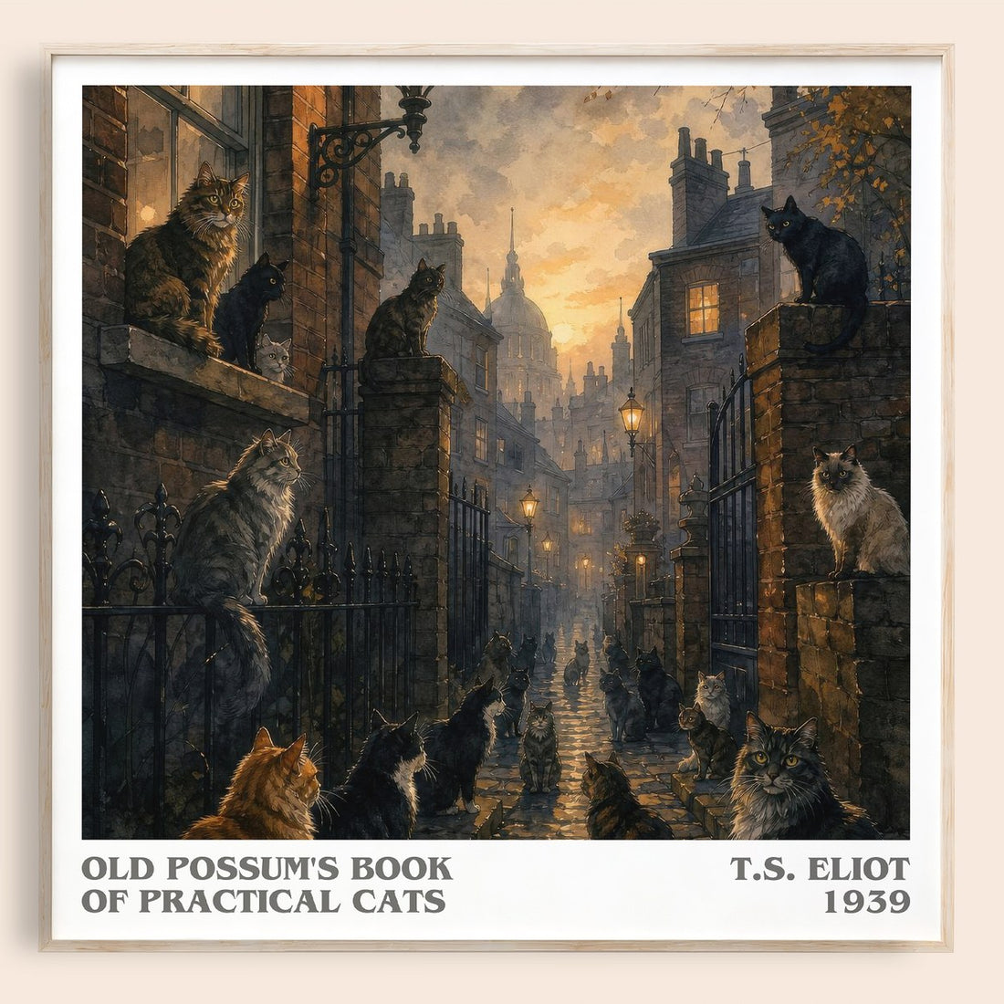 Old Possum's Book of Practical Cats literary book poster by T.S. Eliot – framed literary art print